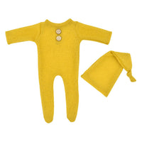 Load image into Gallery viewer, 2 Pieces Newborn Photography Solid Color Footed Jumpsuit With Hat Wholesale 23112307
