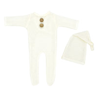 Load image into Gallery viewer, 2 Pieces Newborn Photography Solid Color Footed Jumpsuit With Hat Wholesale 23112307
