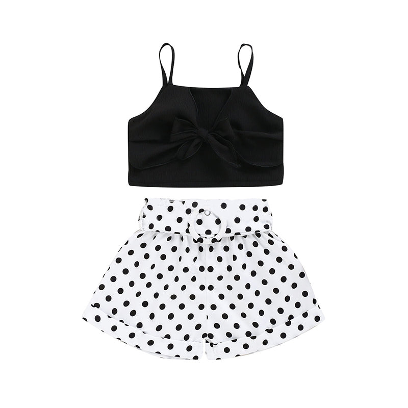2 Pieces Toddler Girl Bowknot Front Cami Top & Polka Dots Shorts Set Wholesale 41291197