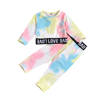 Load image into Gallery viewer, 2 Pieces Toddler Girl Love Tie-dye Print Set Top Match Pants Wholesale 70654637
