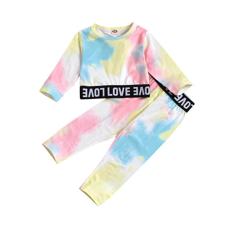 2 Pieces Toddler Girl Love Tie-dye Print Set Top Match Pants Wholesale 70654637