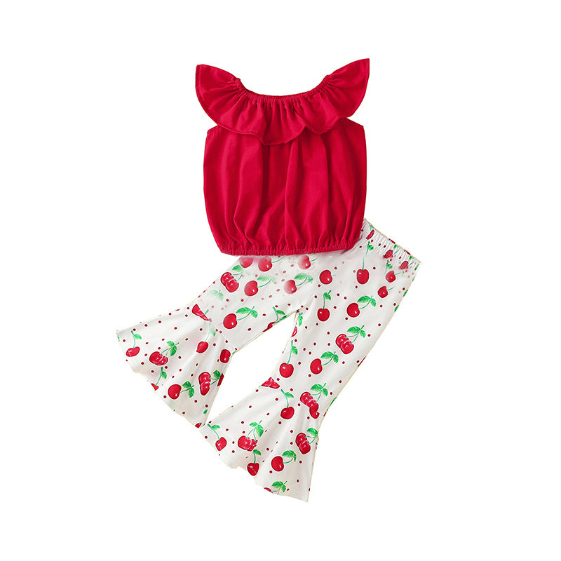 2 Pieces Set Baby Kid Girls Solid Color Tops And Fruit Pants Wholesale 57407420