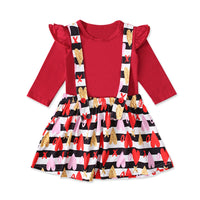 Load image into Gallery viewer, 2 Pieces Toddler Kid Girl Red Top And Love Heart Striped Suspender Skirt Set Wholesale 85072455
