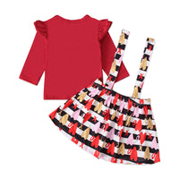 Load image into Gallery viewer, 2 Pieces Toddler Kid Girl Red Top And Love Heart Striped Suspender Skirt Set Wholesale 85072455
