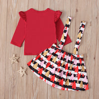 Load image into Gallery viewer, 2 Pieces Toddler Kid Girl Red Top And Love Heart Striped Suspender Skirt Set Wholesale 85072455
