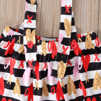 Load image into Gallery viewer, 2 Pieces Toddler Kid Girl Red Top And Love Heart Striped Suspender Skirt Set Wholesale 85072455
