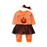 Load image into Gallery viewer, Baby Girls Striped Cartoon Bow Halloween Jumpsuits Headwear Wholesale 649110539
