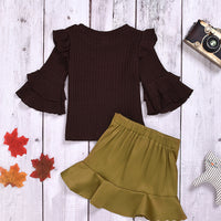 Load image into Gallery viewer, 2 Pieces Set Baby Kid Girls Solid Color Tops And Bow Skirts Wholesale 07447531
