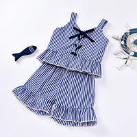 Load image into Gallery viewer, 2-Piece Baby Toddler Girl Drawstring Cami Top With Shorts Stripe Outfit Wholesale 48042805
