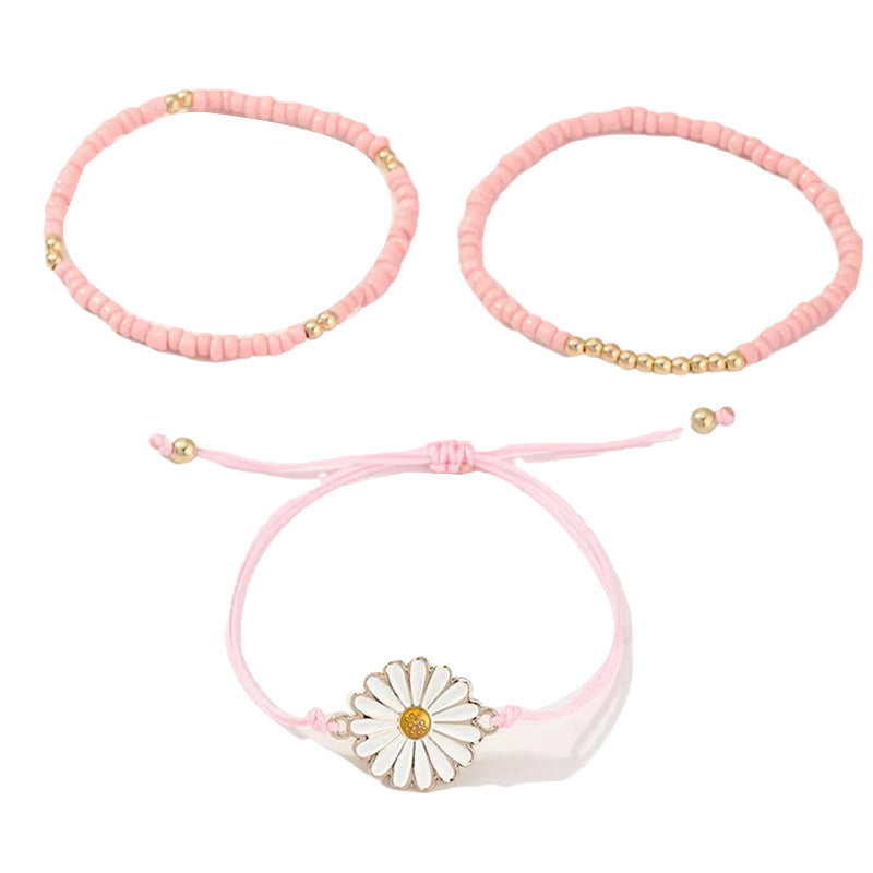 3-Pack Girl Daisy Flower Woven Beaded Bracelets Wholesale 80653096