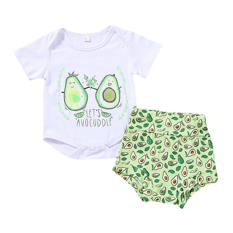 3-Piece Baby Girl Avocado Pattern Set Let's Avocuddle Bodysuit & Shorts & Headband Wholesale 61583052