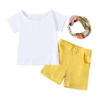 Load image into Gallery viewer, 3-Piece Girl Set Solid Color T-shirt Shorts Headband Wholesale 78762412
