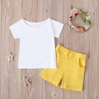 Load image into Gallery viewer, 3-Piece Girl Set Solid Color T-shirt Shorts Headband Wholesale 78762412
