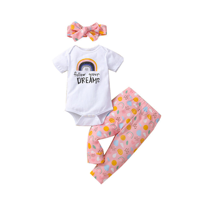 3-Pieces Baby Girl Follow You Dreams Rainbow Set Bodysuit Pants Headband Wholesale 52033721