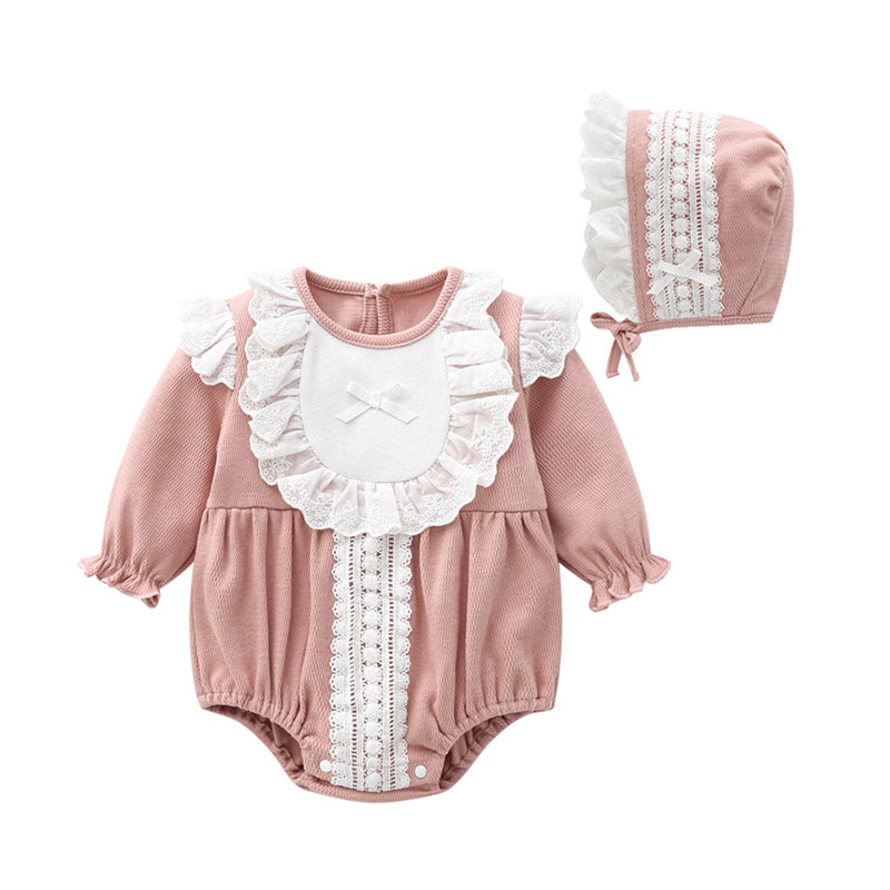 Baby Girls Solid Color Lace Rompers Wholesale 304610823