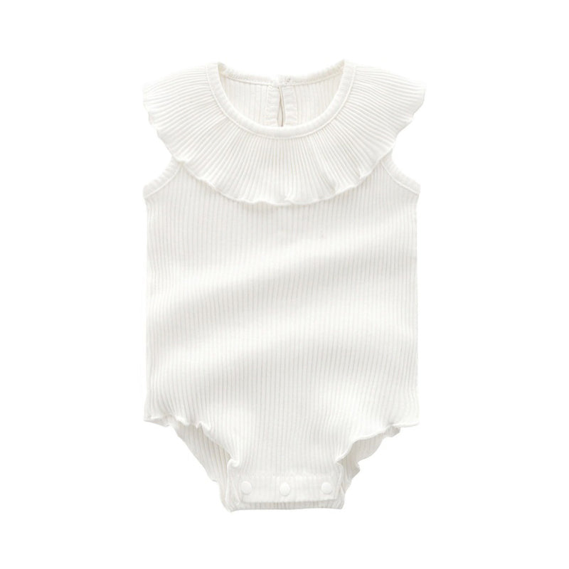 Baby Girls Solid Color Muslin&Ribbed Rompers Wholesale 306610844