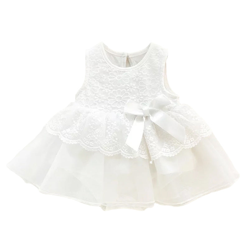 Baby Girls Solid Color Bow Embroidered Dresses Wholesale 319910845