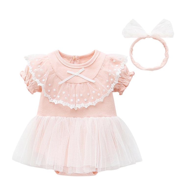 Baby Girls Bow Lace Embroidered Princess Dresses Headwear Wholesale 343010852