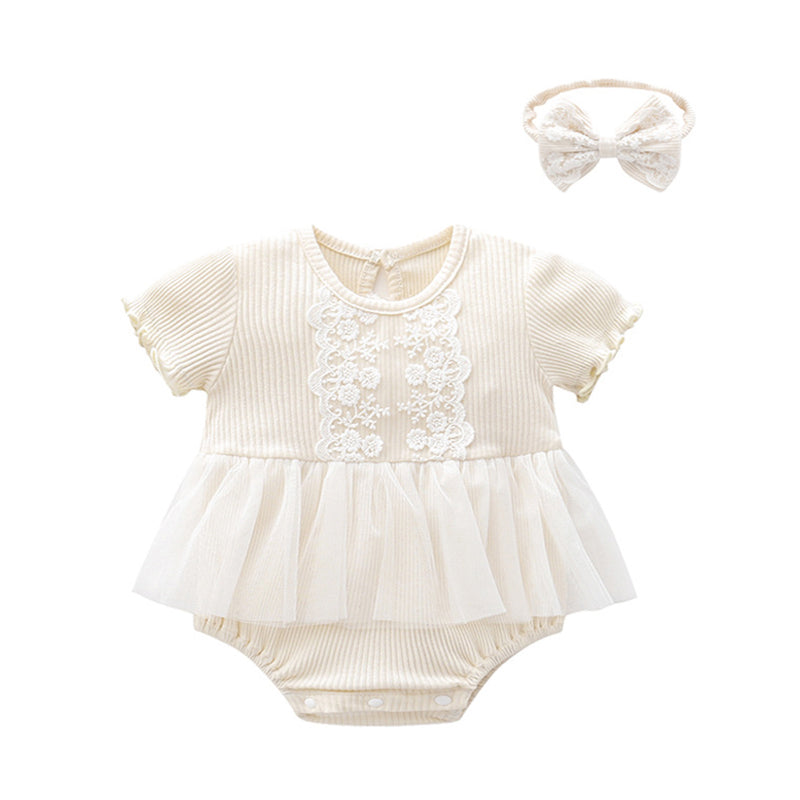 Baby Girls Solid Color Lace Rompers Wholesale 361610805