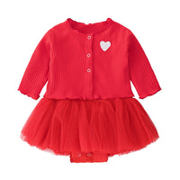 Load image into Gallery viewer, 2 Pieces Set Baby Girls Valentine&#39;s Day Love heart Muslin&amp;Ribbed Jackets Outwears and Solid Color Lace Dresses Wholesale 374910788
