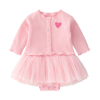 Load image into Gallery viewer, 2 Pieces Set Baby Girls Valentine&#39;s Day Love heart Muslin&amp;Ribbed Jackets Outwears and Solid Color Lace Dresses Wholesale 374910788
