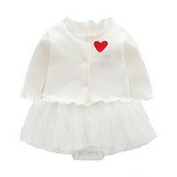Load image into Gallery viewer, 2 Pieces Set Baby Girls Valentine&#39;s Day Love heart Muslin&amp;Ribbed Jackets Outwears and Solid Color Lace Dresses Wholesale 374910788
