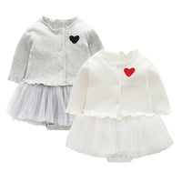 Load image into Gallery viewer, 2 Pieces Set Baby Girls Valentine&#39;s Day Love heart Muslin&amp;Ribbed Jackets Outwears and Solid Color Lace Dresses Wholesale 374910788
