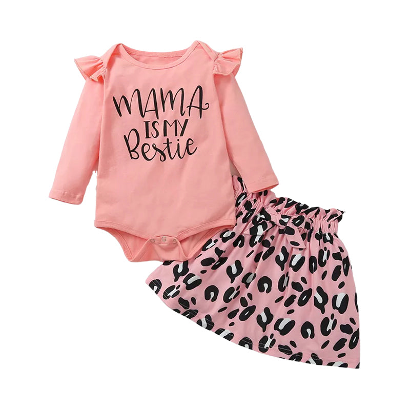 3 Pieces Set Baby Girls Letters Rompers Leopard Bow Skirts And Headwear Wholesale 11066769