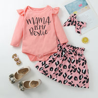 Load image into Gallery viewer, 3 Pieces Set Baby Girls Letters Rompers Leopard Bow Skirts And Headwear Wholesale 11066769
