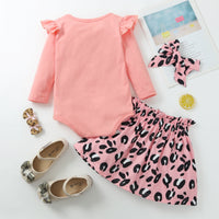 Load image into Gallery viewer, 3 Pieces Set Baby Girls Letters Rompers Leopard Bow Skirts And Headwear Wholesale 11066769
