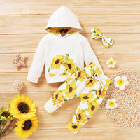 Load image into Gallery viewer, 3 Pieces Set Baby Girls Flower Print Hoodies Pants And Bow Headwear Wholesale 19246167
