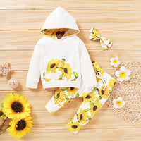 Load image into Gallery viewer, 3 Pieces Set Baby Girls Flower Print Hoodies Pants And Bow Headwear Wholesale 19246167
