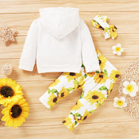 Load image into Gallery viewer, 3 Pieces Set Baby Girls Flower Print Hoodies Pants And Bow Headwear Wholesale 19246167
