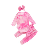Load image into Gallery viewer, 3 Pieces Set Baby Girls Tie Dye Bow Headwear Rompers And Pants Wholesale 76697139
