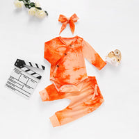 Load image into Gallery viewer, 3 Pieces Set Baby Girls Tie Dye Bow Headwear Rompers And Pants Wholesale 76697139
