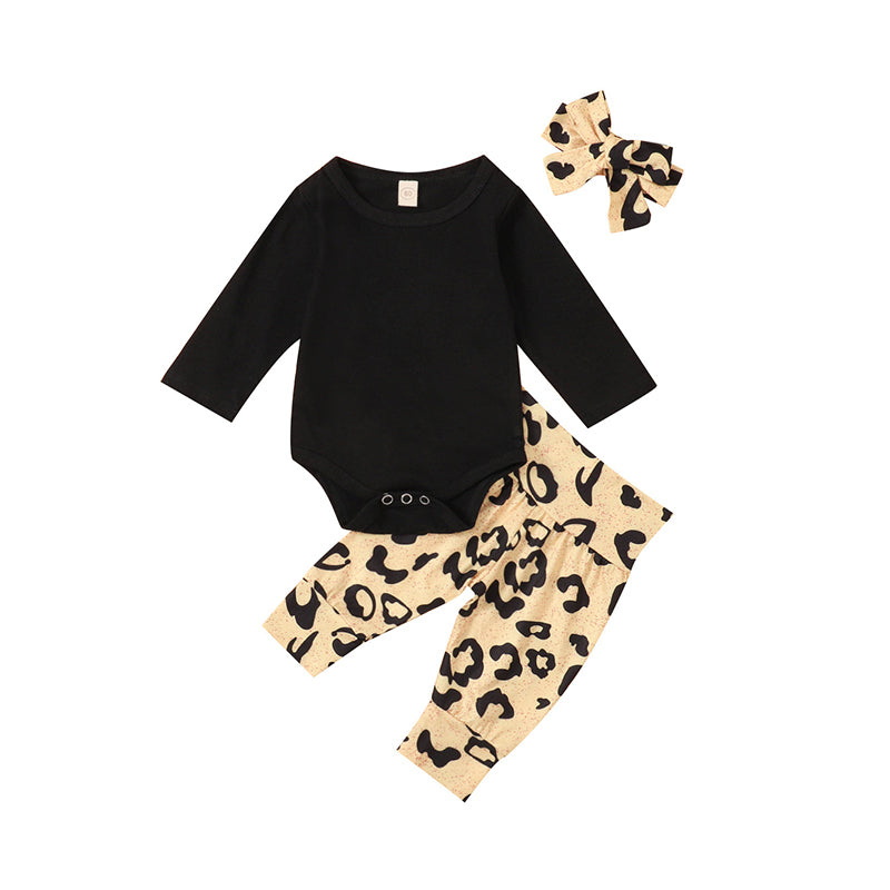 3 Pieces Baby Bodysuit & Leopard Pants & Headband Outfit Wholesale 43033761