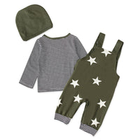 Load image into Gallery viewer, 3 Pieces Baby Boy Set Star Top &amp; Stripe Suspender Pants &amp; Hat Wholesale 49763353
