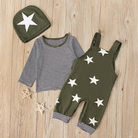 Load image into Gallery viewer, 3 Pieces Baby Boy Set Star Top &amp; Stripe Suspender Pants &amp; Hat Wholesale 49763353
