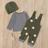 Load image into Gallery viewer, 3 Pieces Baby Boy Set Star Top &amp; Stripe Suspender Pants &amp; Hat Wholesale 49763353

