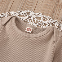 Load image into Gallery viewer, 3 Pieces Baby Girl Brown Ribbed Bodysuit &amp; Flower Shorts &amp; Headband Set Wholesale 57764642
