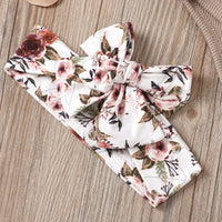 Load image into Gallery viewer, 3 Pieces Baby Girl Brown Ribbed Bodysuit &amp; Flower Shorts &amp; Headband Set Wholesale 57764642
