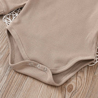 Load image into Gallery viewer, 3 Pieces Baby Girl Brown Ribbed Bodysuit &amp; Flower Shorts &amp; Headband Set Wholesale 57764642
