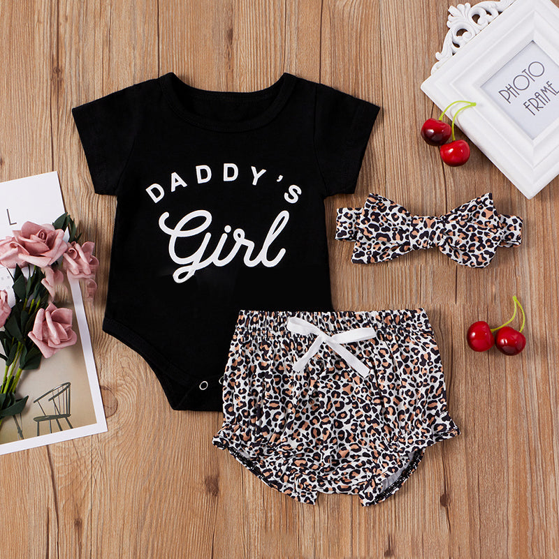 3-Piece Infant Girl Daddy's Girl Bodysuit & Leopard Shorts & headband Wholesale 82091162