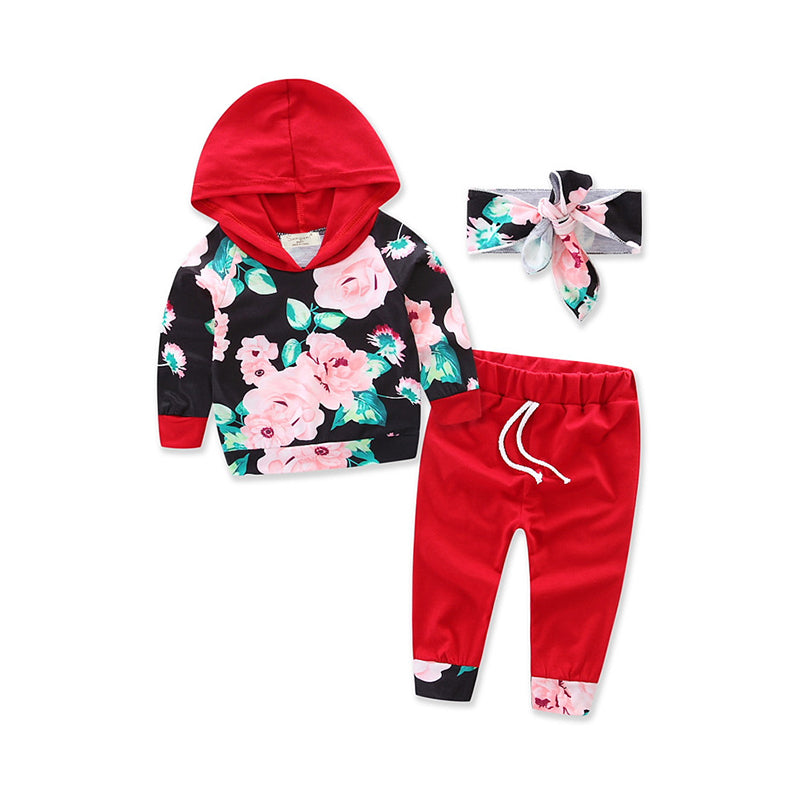 3 Pieces Set Baby Girls Striped Print Hoodies Swearshirts Pants And Bow Headwear Wholesale 58047643