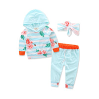 Load image into Gallery viewer, 3 Pieces Set Baby Girls Striped Print Hoodies Swearshirts Pants And Bow Headwear Wholesale 58047643
