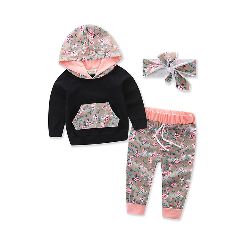 3 Pieces Set Baby Girls Striped Print Hoodies Swearshirts Pants And Bow Headwear Wholesale 58047643