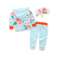 Load image into Gallery viewer, 3 Pieces Set Baby Girls Striped Print Hoodies Swearshirts Pants And Bow Headwear Wholesale 58047643

