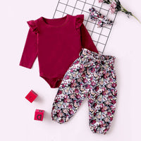 Load image into Gallery viewer, 2 Pieces Set Baby Girls Solid Color Print Rompers Flower And Bow Pants Wholesale 53567116
