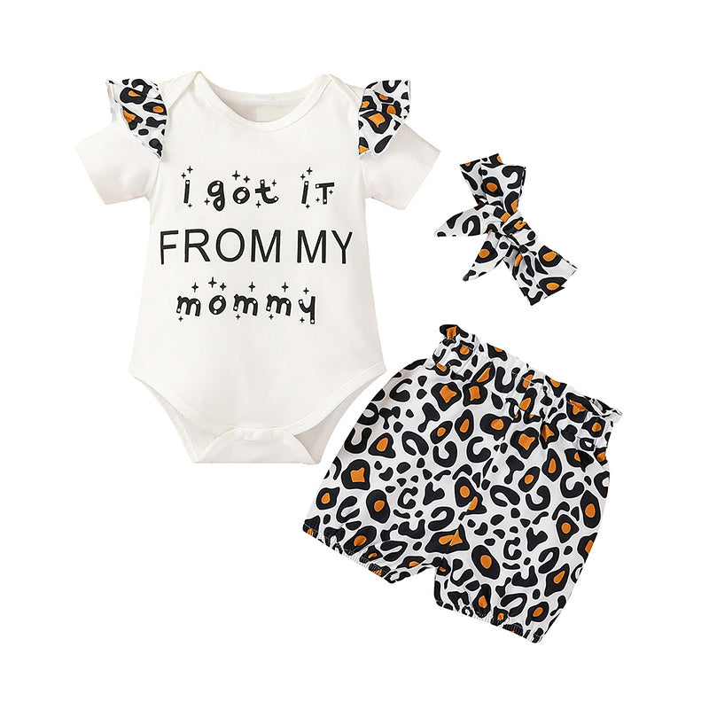 3 Pieces Baby Girl I Got It From My Mommy Set Bodysuit & Leopard Shorts & Headband Wholesale 74472383