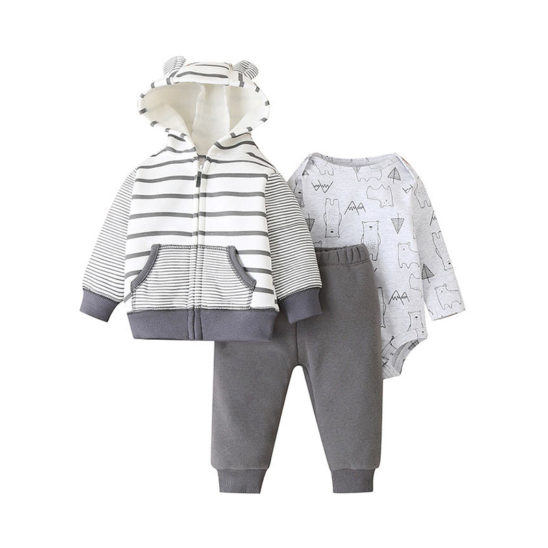 3 Pieces Baby Girl Love Heart Hooded Jacket & Bodysuit & Pants Set Wholesale 65242254